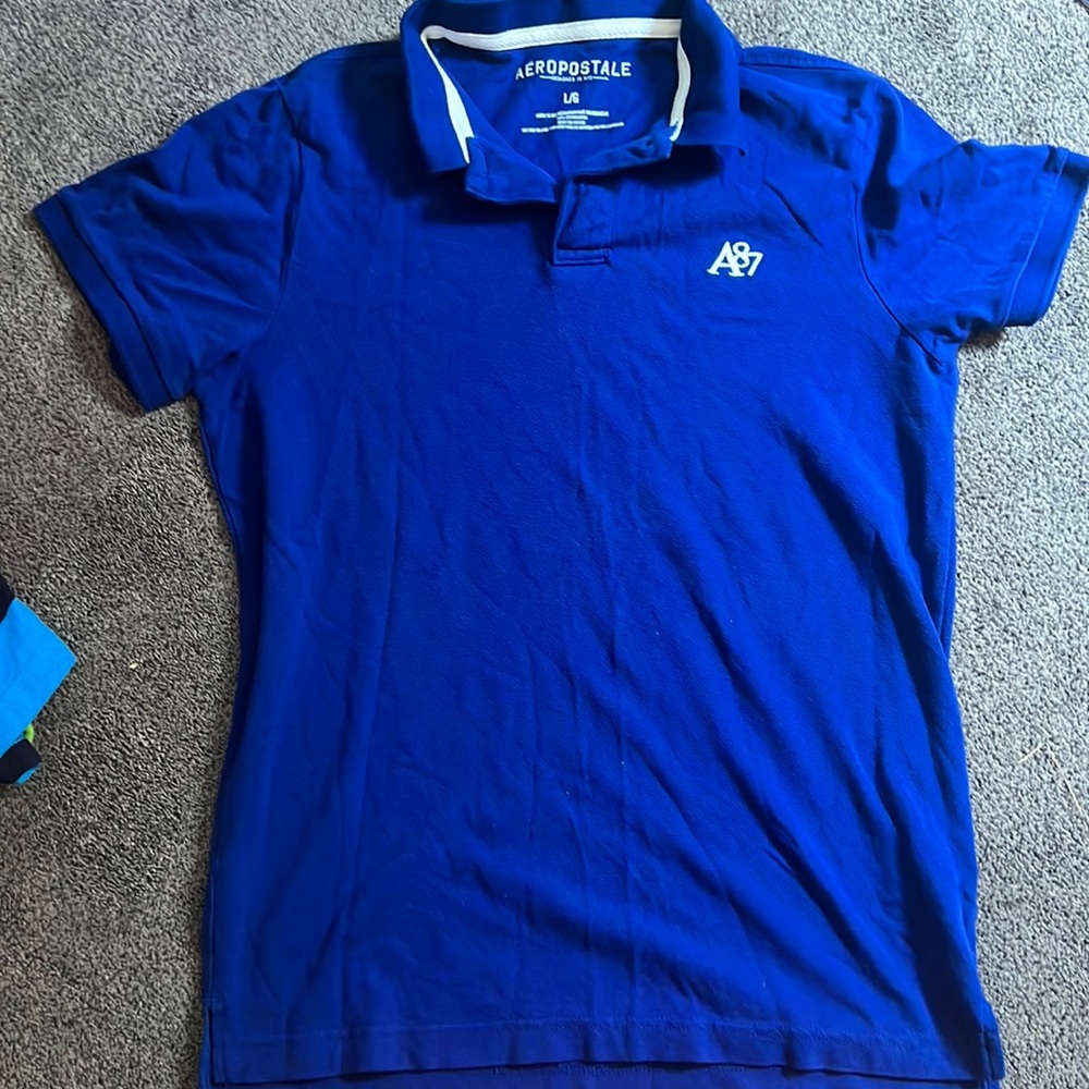 Aeropostale dark blue polo t-shirt with white logo.